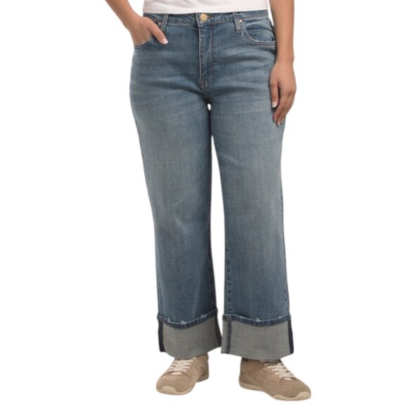 KUT FROM THE KLOTH denim Petite Sienna High Rise Wide Leg Roll Up Jeans - Picture 2 of 2